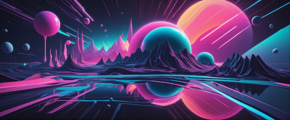 Retro-futuristic geometric shapes with holographic backlighting. Vaporwave-style design elements for fashion and merch. Vector glitch elements for a trendy look.