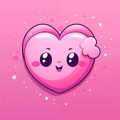 cute kawaii pink smiling heart, Valentine's Day postcard, Valentine's Day card, generative AI