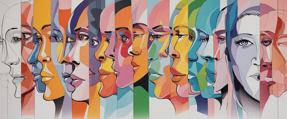 Abstract colorful head busts, 3D rendering