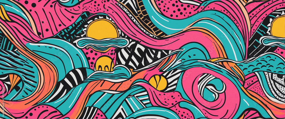 Aufkleber abstract neon print seamless patterns in retro 80s style