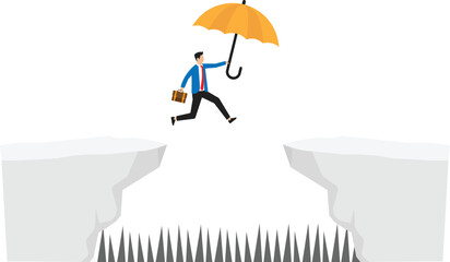 Businessman flying with umbrella for entrepreneur concept, 
