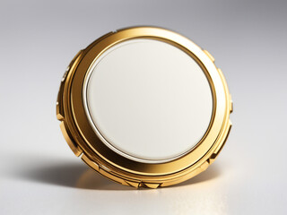 Obraz premium Gleaming Sophistication: Isolated Blank Golden Badge on a White Background