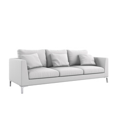 Big white Sofa. Scandinavian modern minimalist style. Transparent background, isolated image.