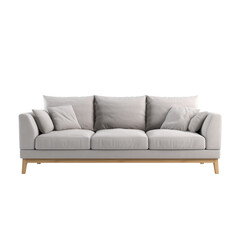 Big grey Sofa. Scandinavian modern minimalist style. Transparent background, isolated image.