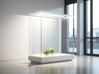 
Glowing Showcase Brilliance: Blank Illuminated Glass Showcase with Mock-Up Presentation