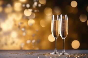 Elegant Champagne Toast for a Celebratory Moment Under Golden Sparkling Lights