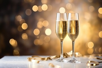 Elegant Champagne Toast for a Celebratory Moment Under Golden Sparkling Lights