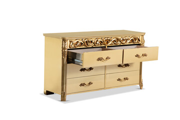 golden dresser details in white background