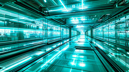 Modern Technology in a Futuristic Server Room, Blue Networking and Computing in a Data Center