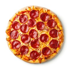 Pepperoni pizza isolated on white background with copy space. top view. Pepperoni. Cheese Pull. Pepperoni Pizza on a Background with copyspace.