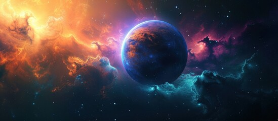 Fantasy Planetary in outer space sky template background. Generated AI image - obrazy, fototapety, plakaty