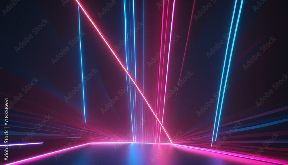 Poster neon glow abstract 3d background with colorful lines and light beam