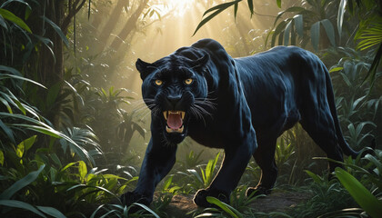 Angry panther in the jungle, black leopard wallpaper 4k