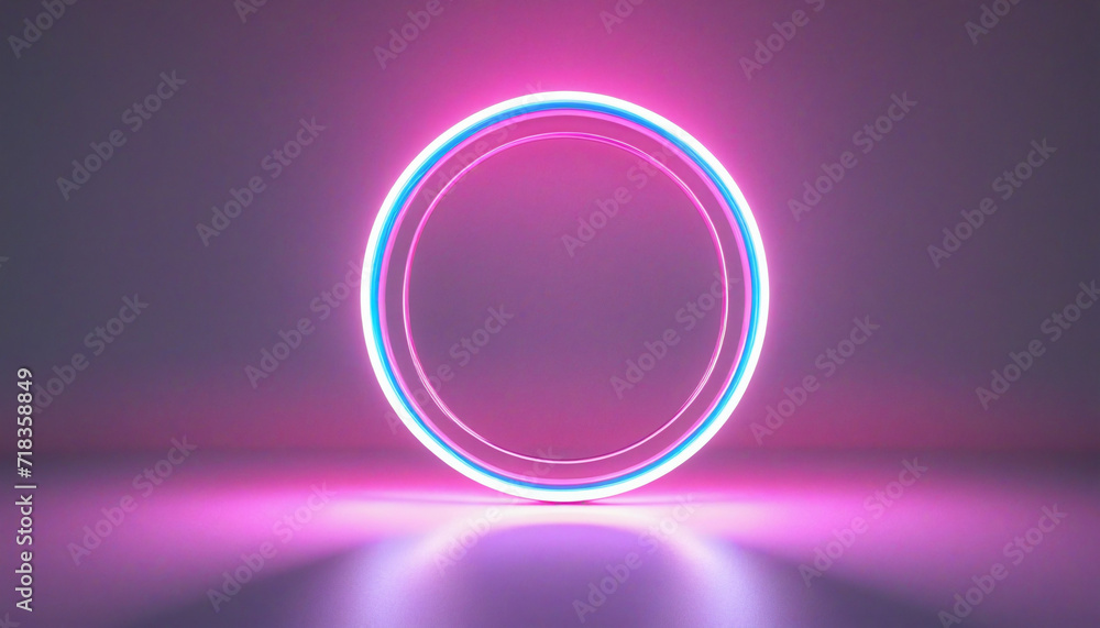Poster abstract 3d geometric background with neon ring and gradient light frame
