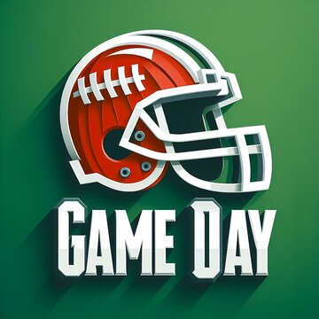 Game Day American football poster design, American football helmet, and ball with copy space for text. banner design concept of super bowl Sunday created with generative ai	