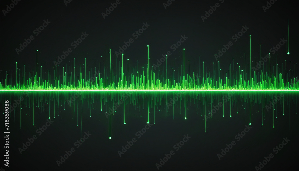 Poster neon green abstract background with sliding lines and glowing particles