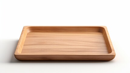 A square wooden tray with a natural, unfinished look, showing the raw beauty of the wood against a stark white background.