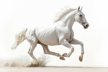 Naklejka na ściany i meble Ethereal Elegance: A Majestic White Horse Gracefully Stands Against a Pure White Background, Embodying Timeless Beauty and Serene Minimalism, Generative AI