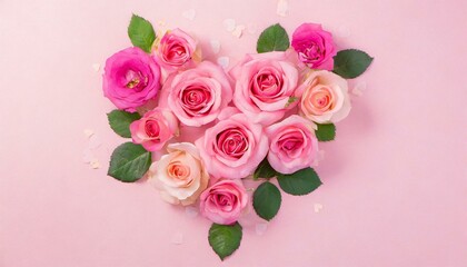 Rose Flowers Heart Over pink. Valentine. Love 