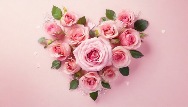 Rose Flowers Heart Over pink. Valentine's day. Love