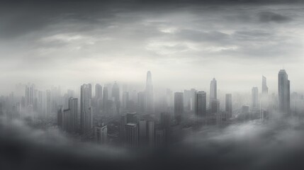  a black and white photo of a city with skyscrapers in the foreground and a cloudy sky in the background.