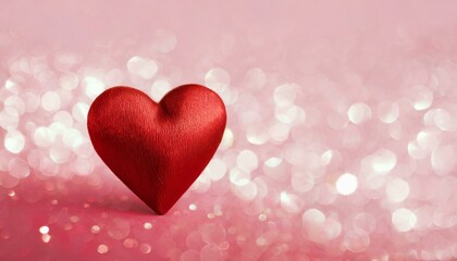 Valentine's day greeting card. Red heart on pink background. Copy space.