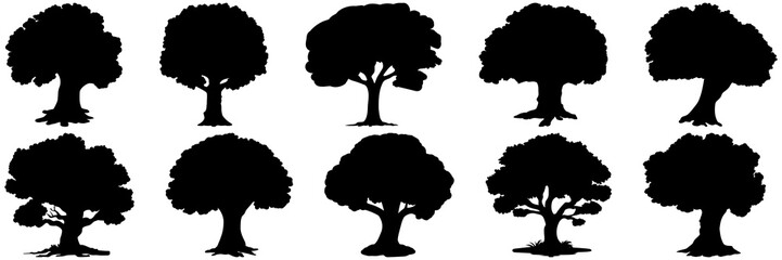 Tree leaf silhouettes set, large pack of vector silhouette design, isolated white background.