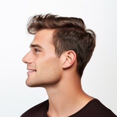 Fototapeta premium Beautiful model boy-man in a plain white studio, softly light. Suitable for diverse commercial projects