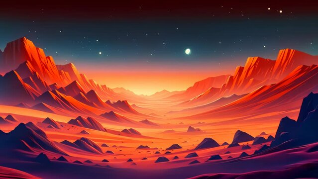 Martian extraterrestrial computer game backdrop Red desert surface with mountains, craters, Mars landscape, alien planet background	