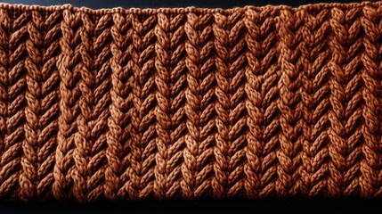  a close up of a brown knitted piece of cloth on top of a black table with a black table cloth on top of it. - obrazy, fototapety, plakaty