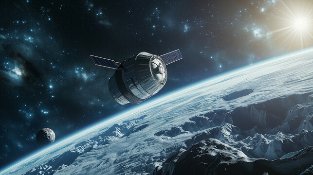 Against lunar beauty, a satellite charts its course, advancing our cosmic understanding