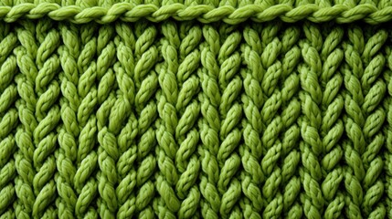  a close up view of a green knitted fabric with a very large braiding pattern on top of it.