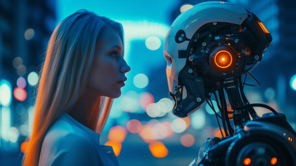 Human vs AI robot, the confrontation of artificial intelligence by humanity concept, ai generated