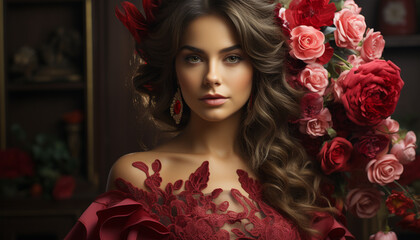 Beautiful fashion model with elegant hairstyle and glamorous dress generated by AI