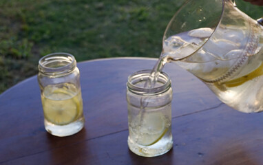 serving fresh lemonade in the garden