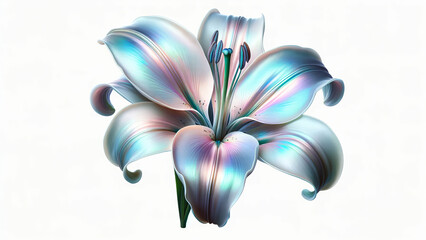 Pearlescent Lily with Iridescent Petals on White Canvas