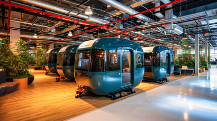 Modern Travel and Transportation Exhibition in Europe, Featuring Trains, Industrial Machinery, and Technology