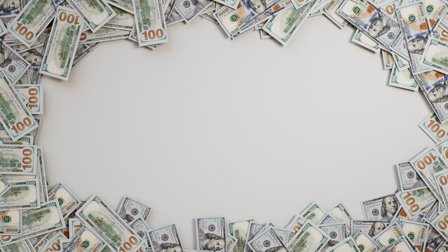Banknotes Border Background with copy-space. Investment concept with One Hundred Dollar Bills at the edge of frame.