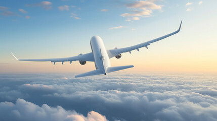 Obraz premium White passenger airplane flying in the sky white clouds