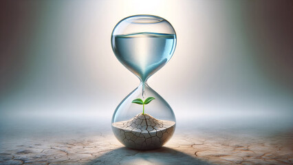 Green Sprout Rises in Cracked Earth Hourglass