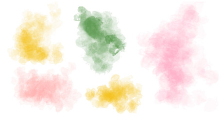 Fototapeta na wymiar Pink , green, yellow watercolor background. Vector set of Brush strokes and splashes 