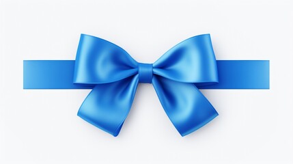A vibrant blue ribbon with a perfectly tied bow, positioned on a white background, showcasing the ribbon's luminous color and the bow's symmetrical beauty. blue bow tie