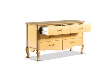 golden dresser details in white background