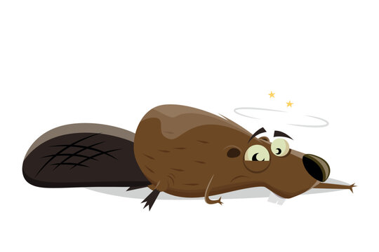 funny cartoon beaver lying on the ground