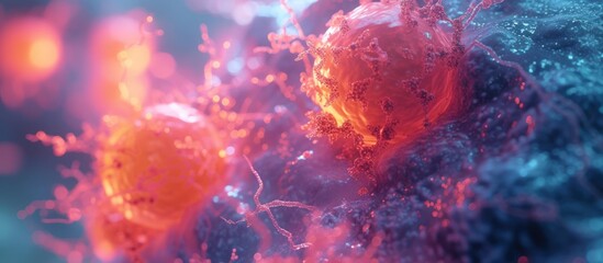 Macro view cancer cells in a human body with genetics cancerous cell. Generated AI image - obrazy, fototapety, plakaty