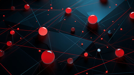 3D Network of Red Nodes and Blue Lines