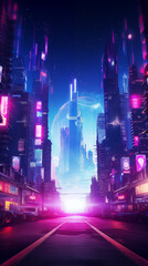 Neon Dusk in Cyberpunk Cityscape