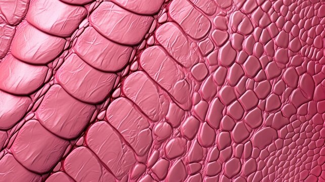 Close-up of pink snake leather texture print background. Reptile skin backdrop for fashion, textile, print, banner.