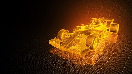 3D Wireframe Illustration of Formula One Car With Orange Theme Background