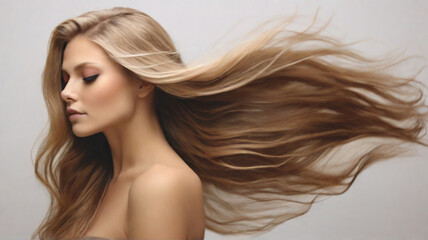 Portrait of young beautiful woman with gorgeous healthy dark blonde long hair